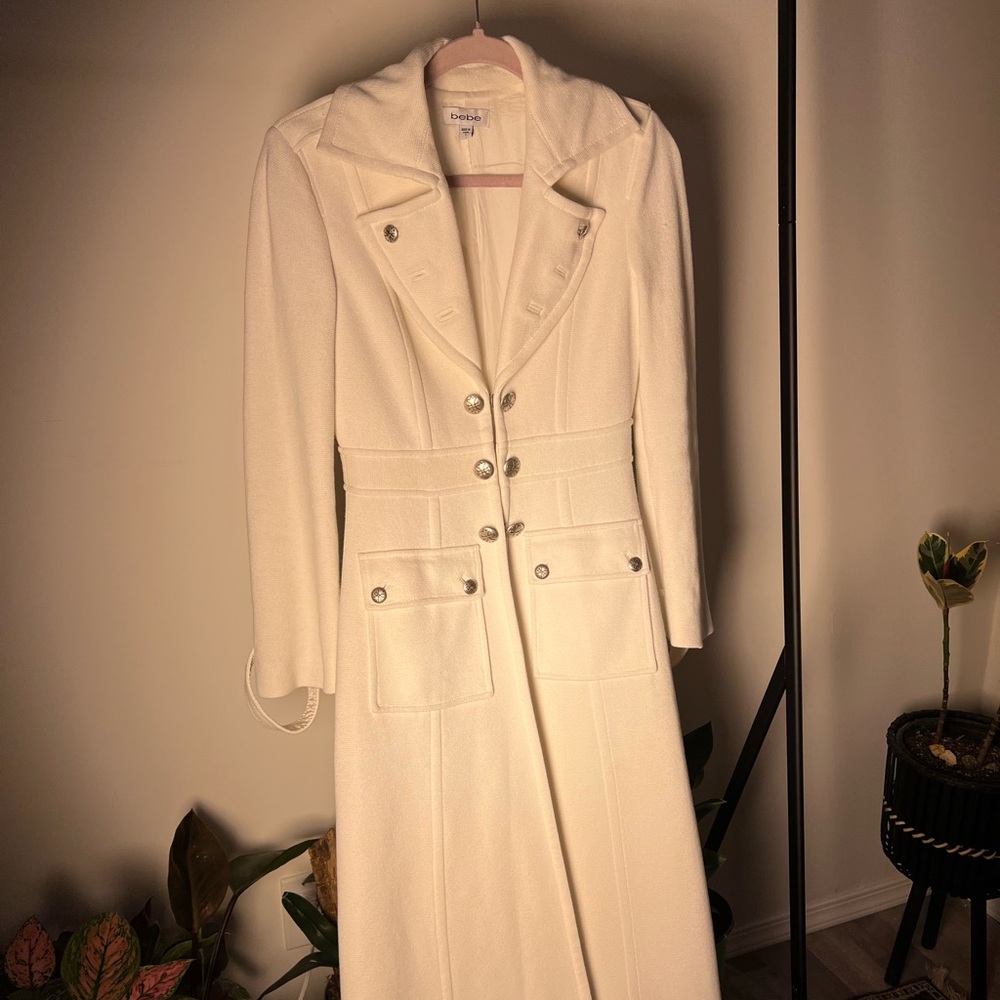 White Bebe Y2K Floor Length Coat